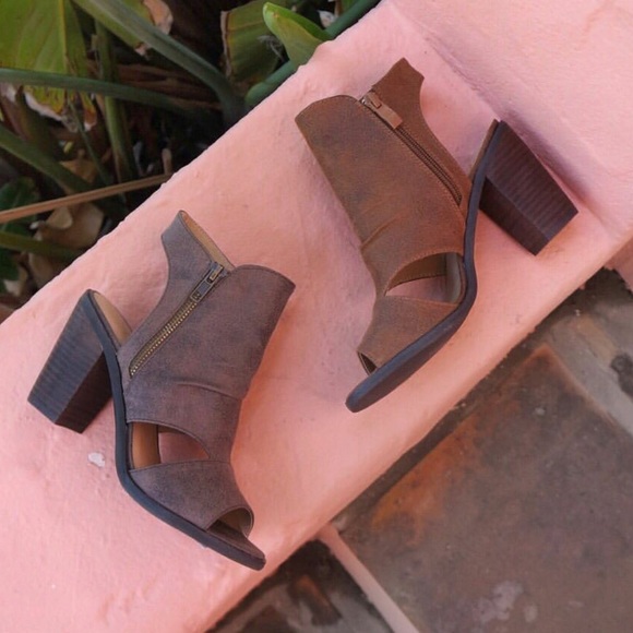 Distressed Mocha Cut Out Peep Toe Bootie - Picture 4 of 8